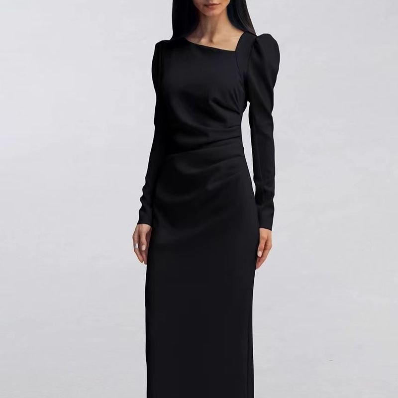 New Russian Irregular Collar Long sleeve Split Dress Ircollar Regular Slit Dress