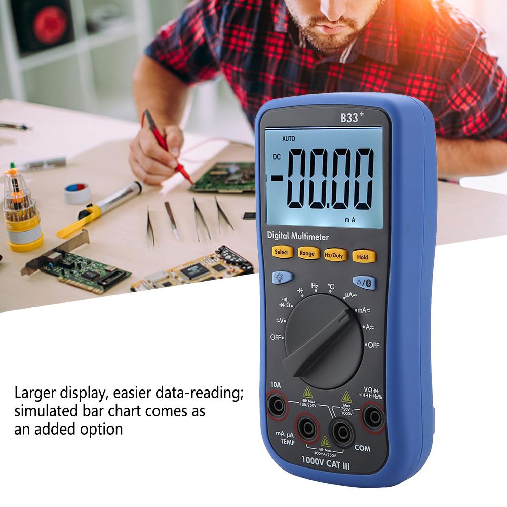 B33+ LCD Display Digital Bluetooth Multimeter for Measuring ACDC Voltage Current Resistance
