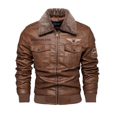 Men's Autumn/Winter PU Leather Motorcycle Jacket, Lapel, Plus Velvet, Trendy Large Size
