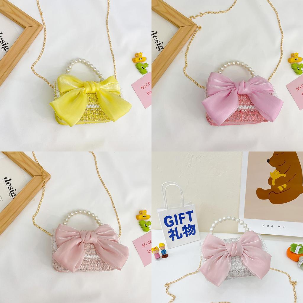 Princess Style Girls Wool Cotton Handbag With Pearl Details And Butterfly Embellishment For Everyday