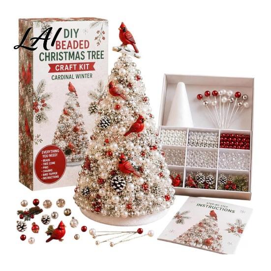 Zero-based Beading Material Kit DIY Christmas Tree for Adults Beginners Handmade 3D Ornament with Full Miniature Forest Desktop Display Tools