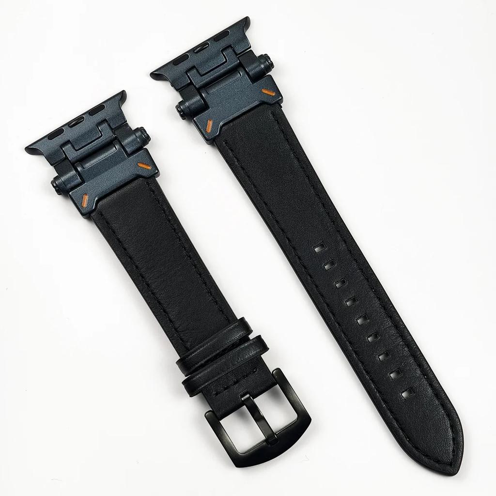 Luxury Leather Band for Apple Watch Ultra 2 49mm Men Watchband Strap Correa Bracelet for IWatch 10 46mm 9 7 8 6 5 4 Se 45mm 44mm