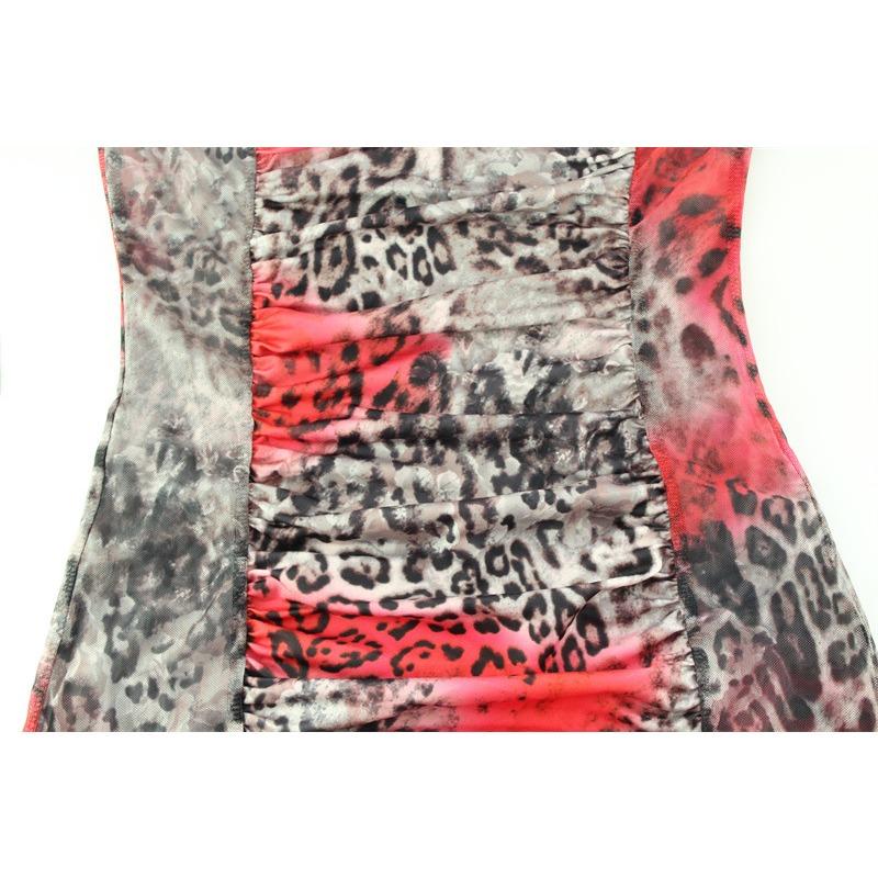 Women's Fashion Print Pleated Sexy Mesh See-through Long Sleeve Slim Dress