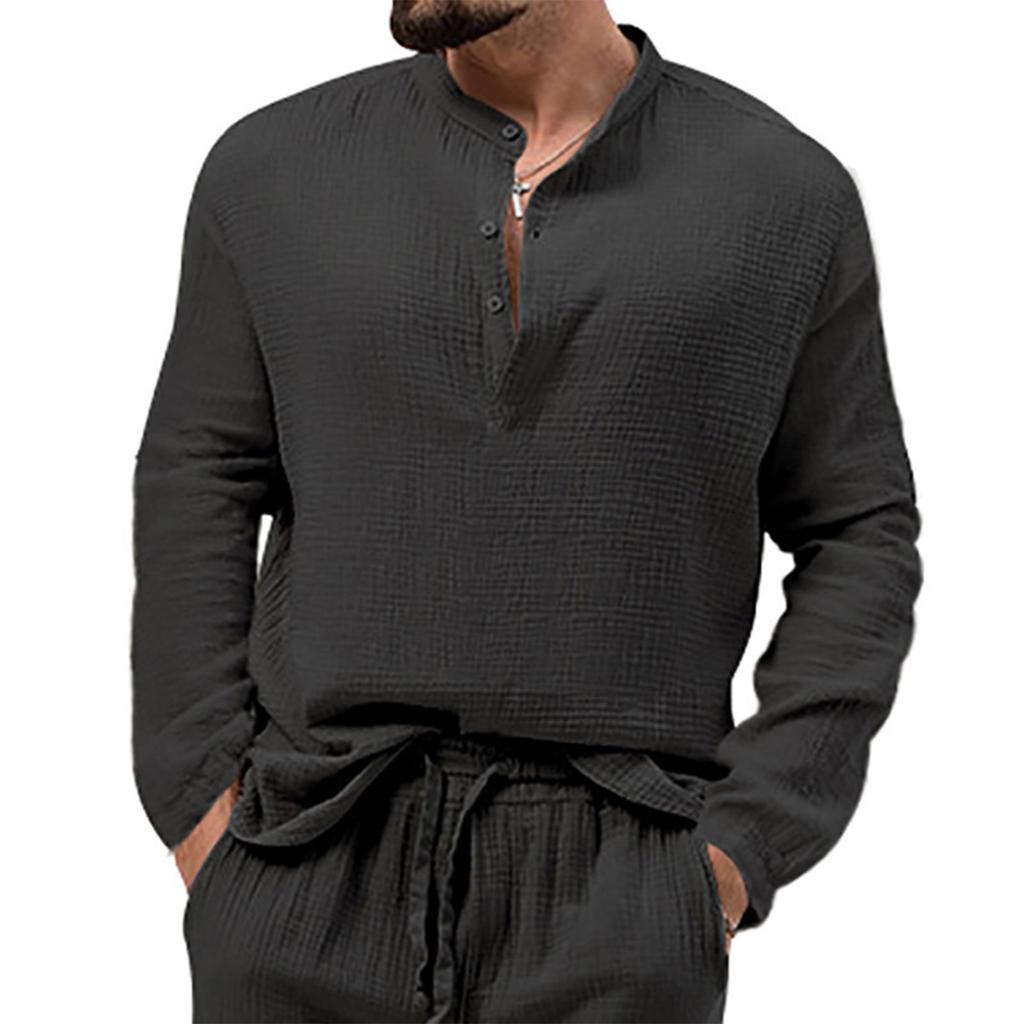 Herren T-Shirt mit V-Ausschnitt und langen Ärmeln, modisch, lässig, farblich abgestimmt