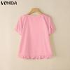 VONDA Damen Sommer Puffärmel Häkelrand Patchwork Rüschen Lässige Bluse