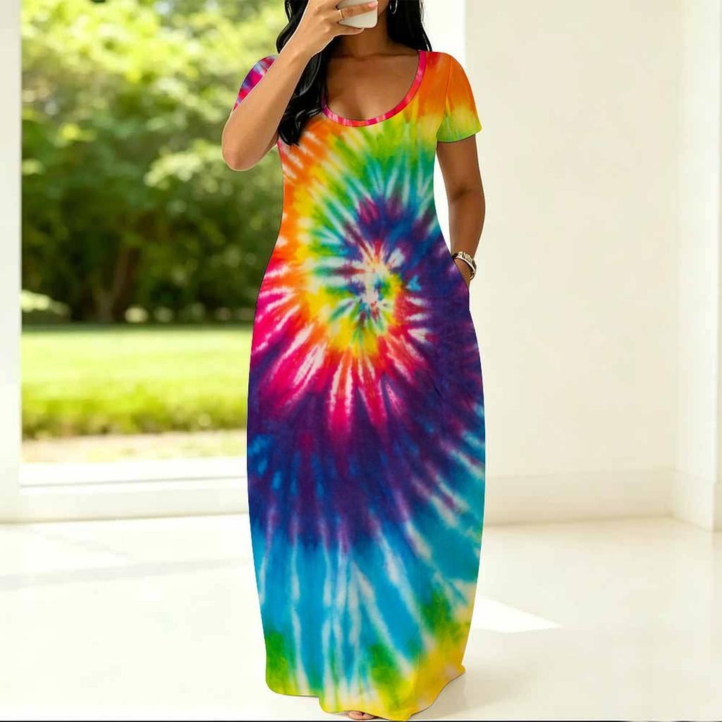 Summer Round Neck Short Sleeve Garment For Plus Size Women Loose Stylish Dress For Indoor Rest And Outdoor Walks
