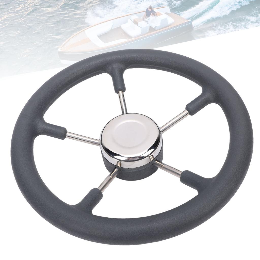 13 Inch Stainless Steel Boat Steering Wheel with Foam Grip 5 Spoke 15 Degree Angle for Boat Yacht