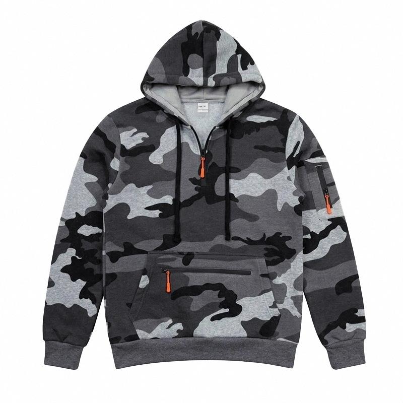 Men S Outdoor Casual Camo Fleece Half Zip Hooded Long Sleeve Sweatshirt