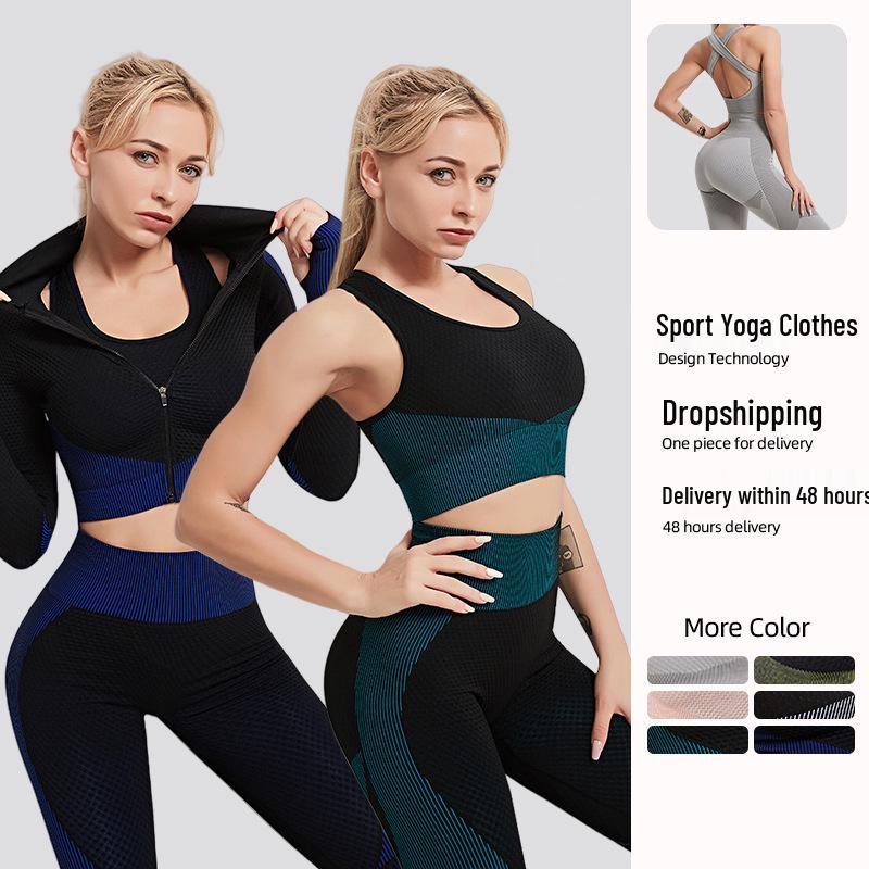 

Premium Seamless Zipper Yoga Set: High-Elasticity, Hip-Lifting Fit Large