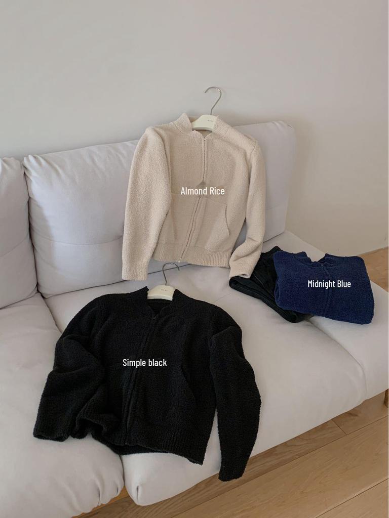 Women's Du Xiaozhai Stand Collar Zipper Cardigan - 2024 Autumn, Retro Design, Cozy Fit