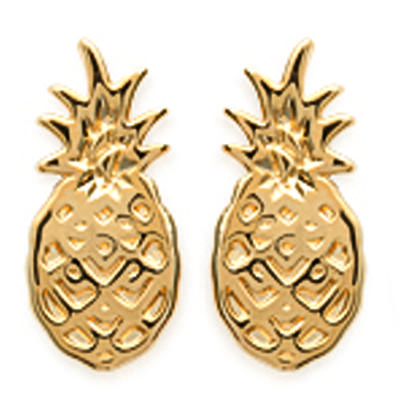 [P0715] - Gold Plated 'Pineapple' Earrings - 10x5 Mm