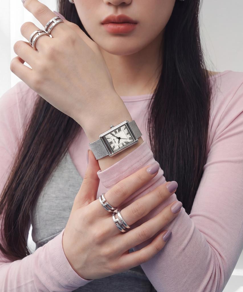 Sialeugo Sg-010Sl-S-S Fennel Collection Women'S Mesh Silver Steel Wristwatch