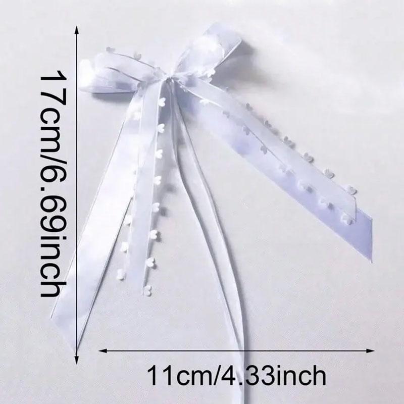 WTEMPO Fundă din panglică de tifon în formă de inimă, Decor de petrecere, Fundă albă, Ideală pentru nuntă și ziua de naștere, Decor pentru mașina de nuntă, Fundă din panglică