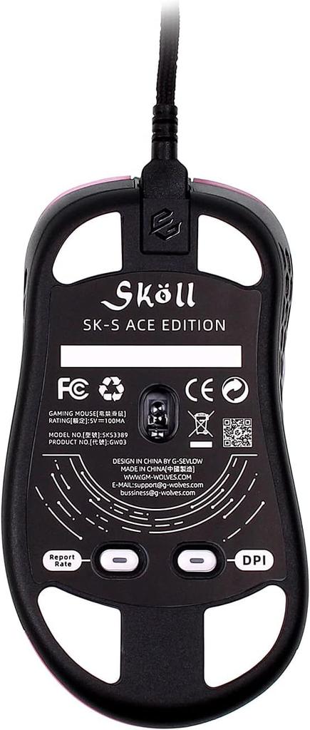 Skoll Mini ACE Sakura 50g Honeycomb Design Ergonomic Wired Gaming Mouse with 3389 PTFE and Detachable Cable SK-S Ultra-Lightweight Sensor, Skates,