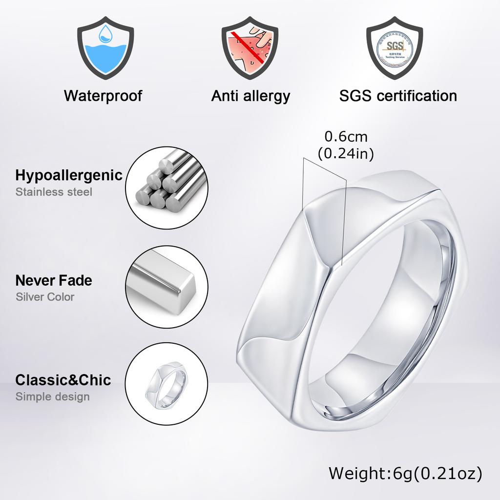 Vnox Pentagonal Stainless Steel Ring for Men Boys, 6mm Wide Geometric Ring, Black Gold CopperColor Options, Trendy Jewelry Gift