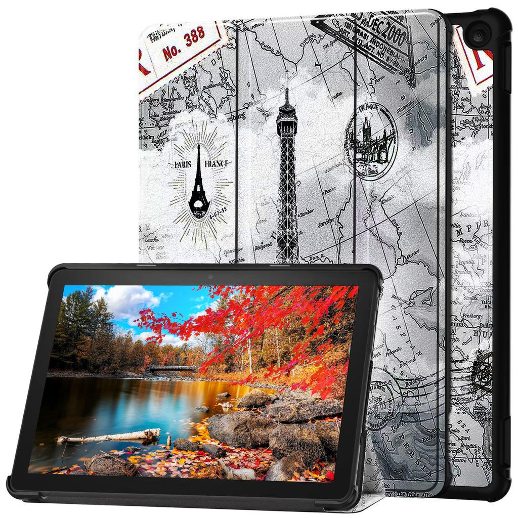 PU Leather Trifold Stand Cover Auto Wake/Sleep Folding Stand Folio Cover Shockproof Cover with Bracket for Fire Tablet 10 2025