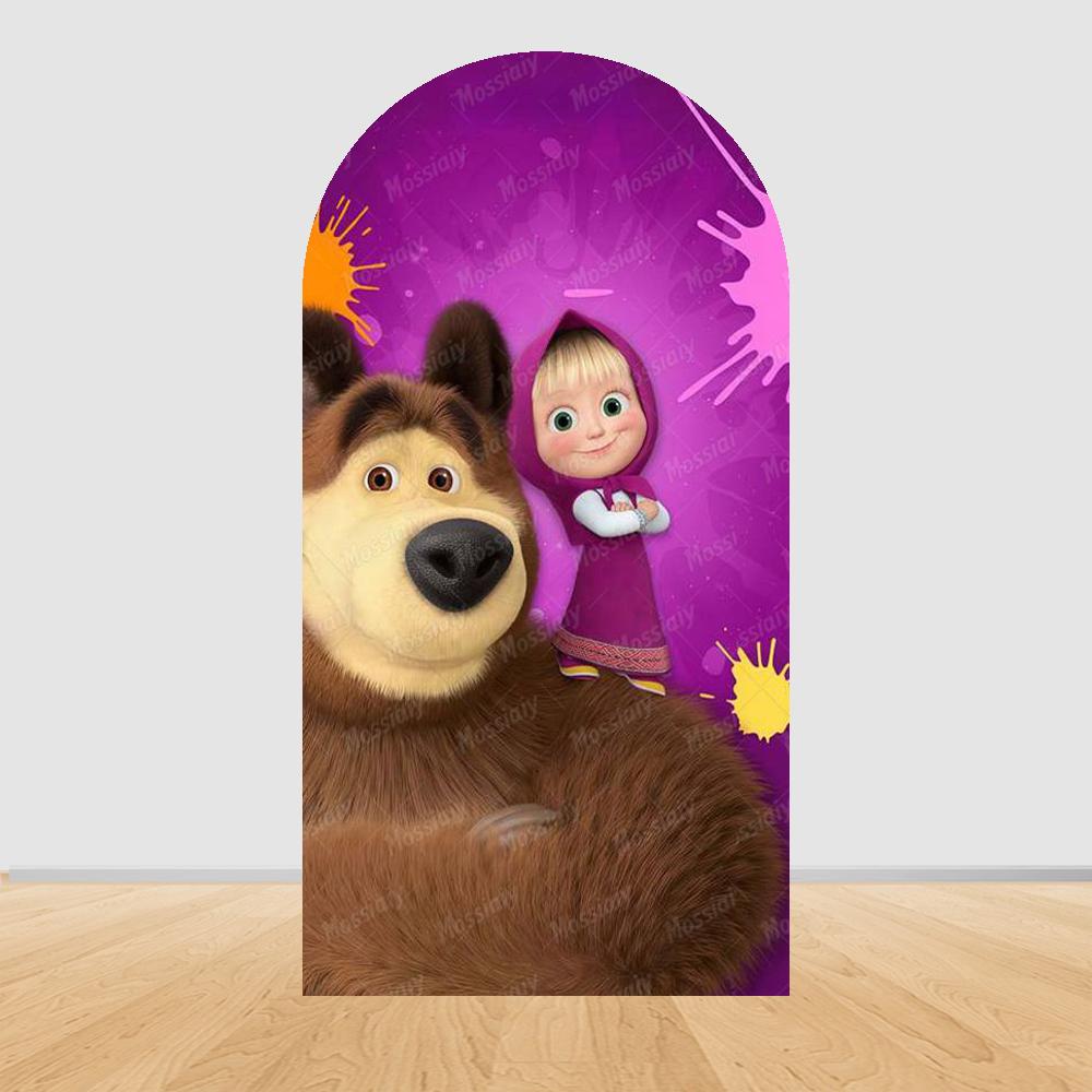 Children's Birthday Theme Party Decoration Arch Backdrop Cover Girl and Bear Birthday Background Decor Baby Shower Supplies
