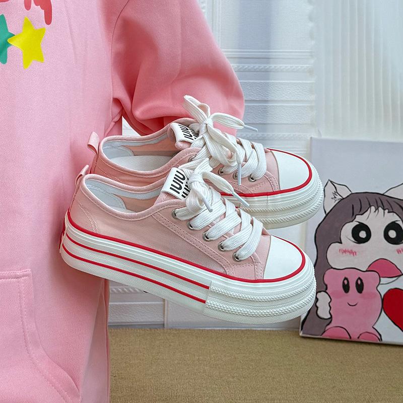 Damen Plateau-Canvas-Schuhe Frühjahrsmode Schnürung Bequem Lässig Klobige Sneaker Trendig Outdoor Vielseitig Flache Schuhe