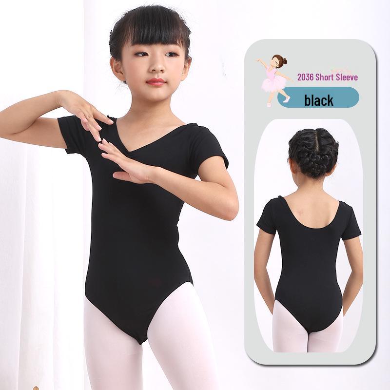 Girls' Summer Ballet Dance Leotard - Short-Sleeved Gymnastics Jumpsuit for Children's Chinese Dance Training