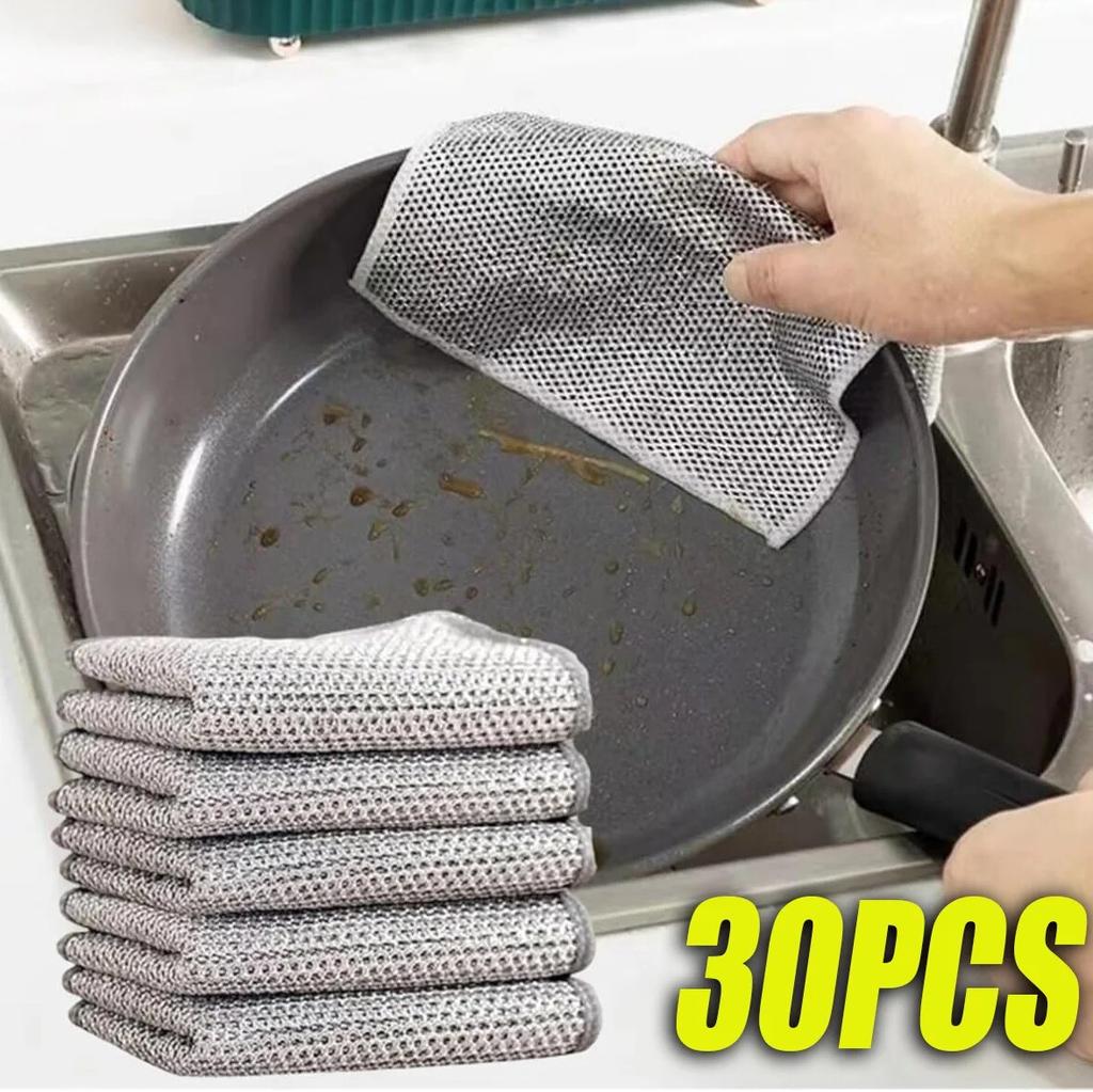 30PCS Dishcloths Multi-purpose Wire Dishcloth Wet & Dry Wire Dishcloth Kitchen Cooktop Dishwashing Cloths Daily Cleaning Cloths
