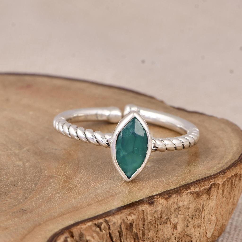 Green Onyx Marquise Ring, 925 Sterling Silver Dainty Ring, Minimalist Handmade Stacking Ring, Gift for Her.