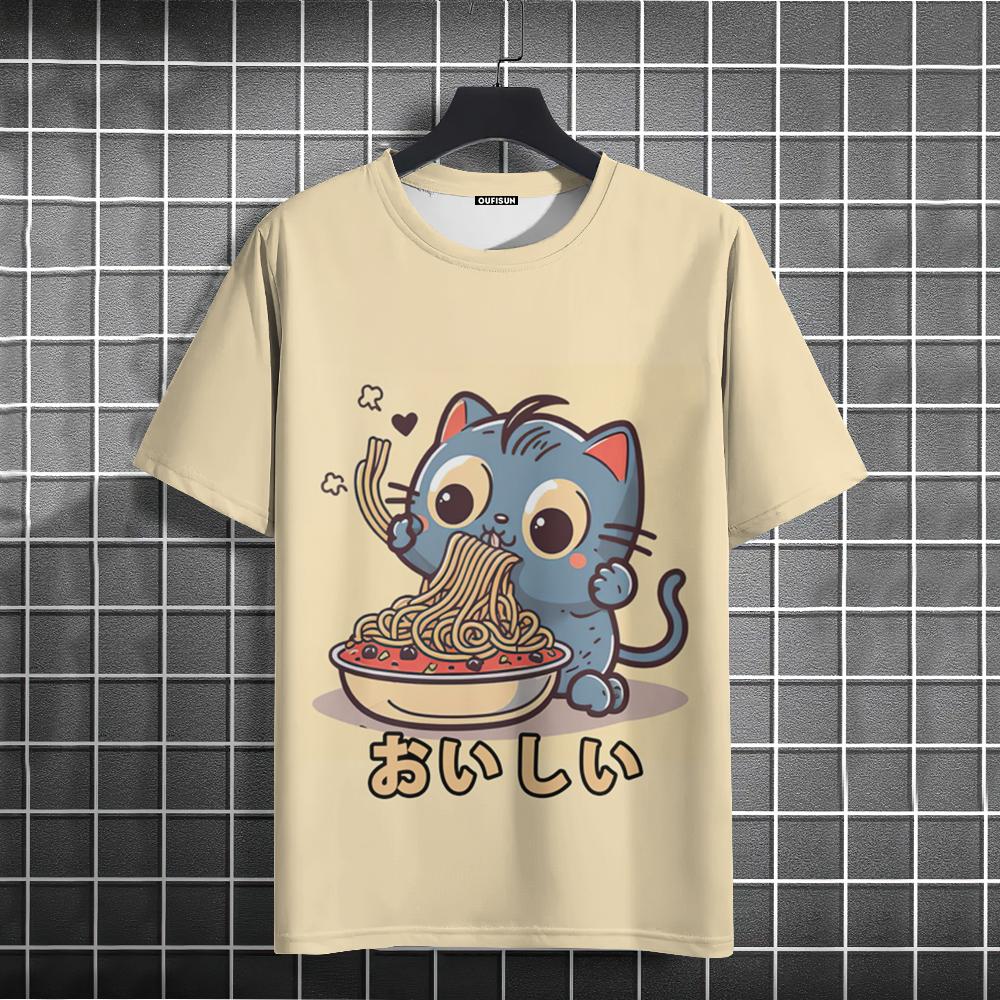 

Футболки с принтом Noodle Cat 3D для мужчин, футболки, летние повседневные топы с коротким рукавом, свободные футболки Harajuku большого размера, мужская одежда, новинка 6XL
