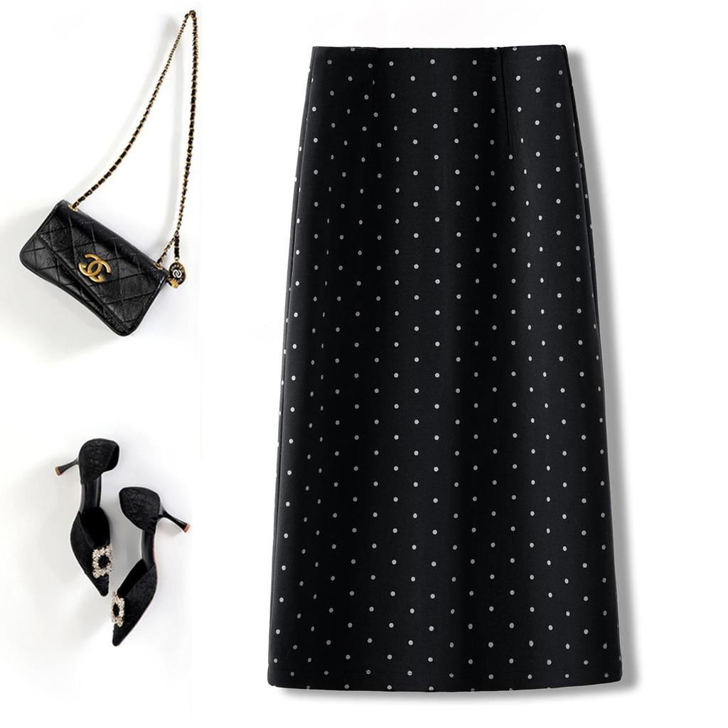 Polka Dot Woolen Mid-Length A-Line Pencil Skirt - Autumn Winter 2025 Collection
