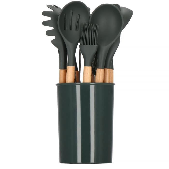 Ustensiles de cuisine Springos® – set d’accessoires en silicone et bambou, 12 pièces - graphite