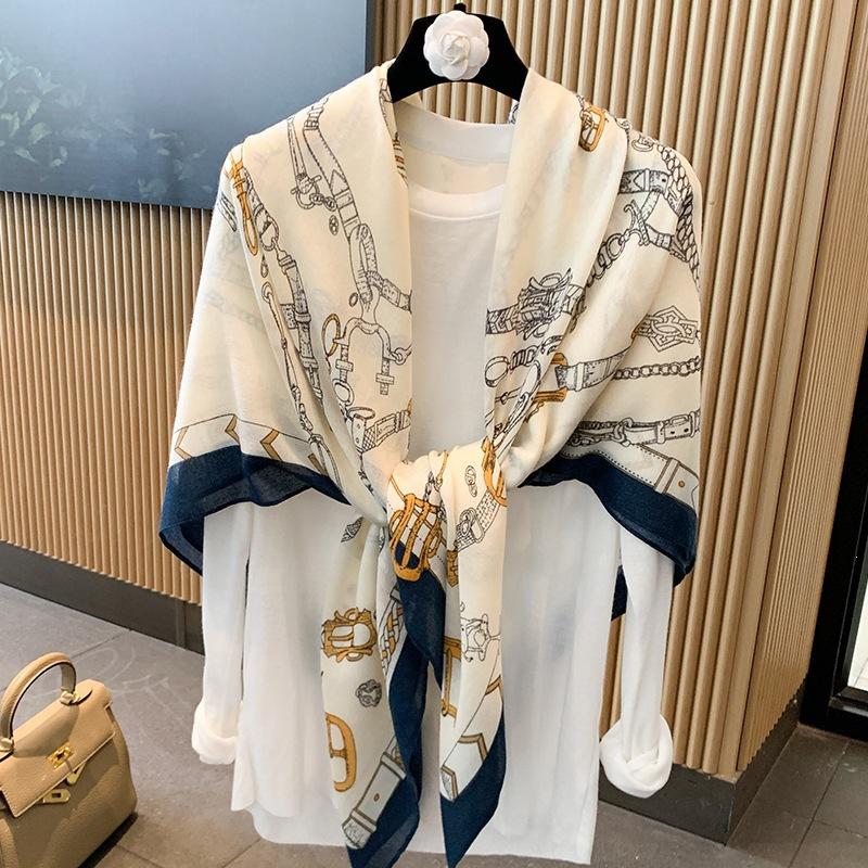 High-end shawl summer thin scarf women's fashion large square scarf air-conditioned room neck protection silk scarf sun protection shawl scarf
