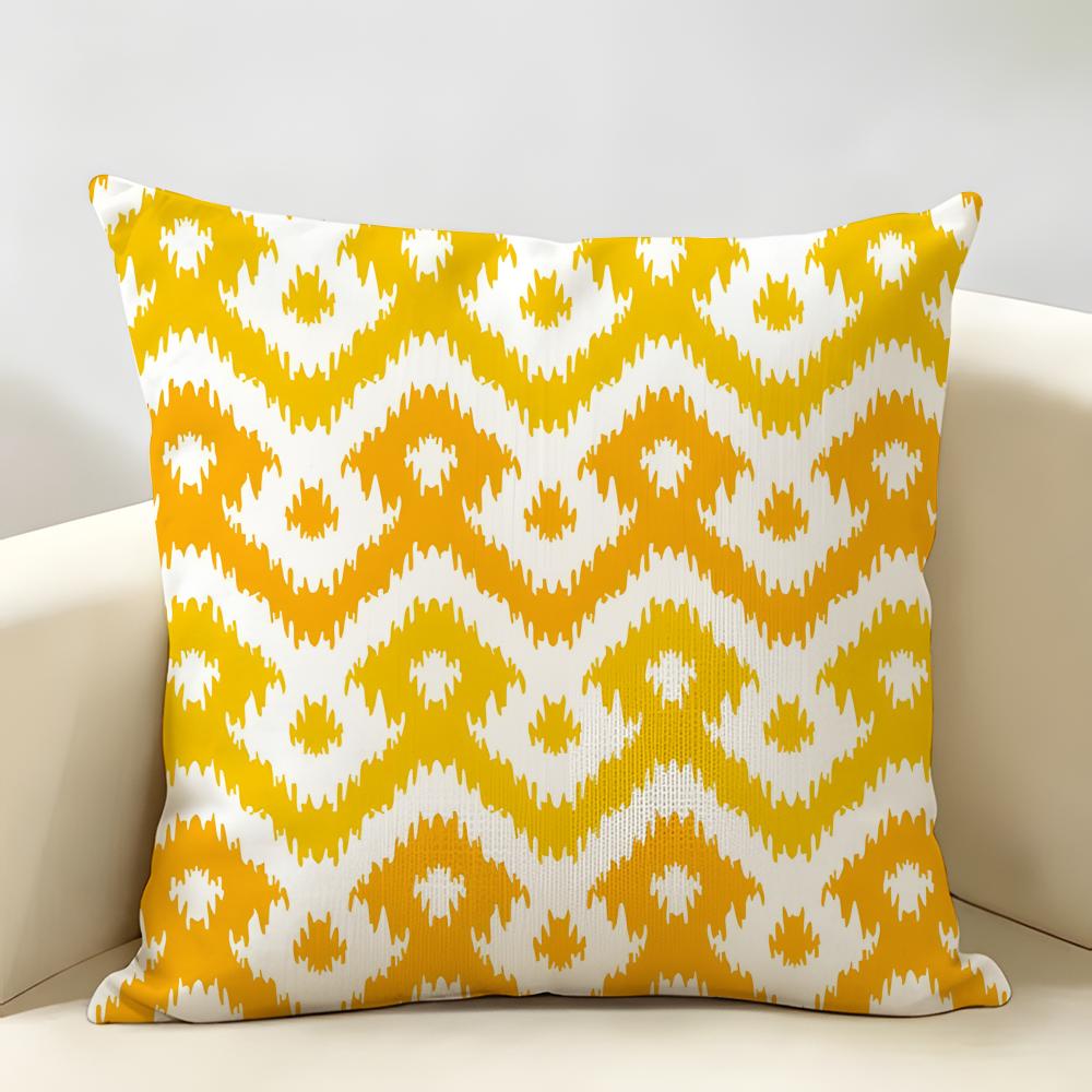 Black White Yellow Striped Geometric Grid Cushion Cover Natural Linen Organic Fabric Printing Breathable Perfect For Home Decor