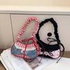 Borsa a mano coreana a blocchi di colore Borsa a tracolla in denim a quadri rossi e patchwork Borsa a tracolla in pizzo Y2k Borsa quadrata piccola con cerniera da ragazza dolce