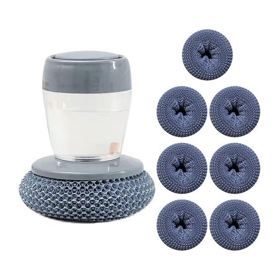 Yousheng Pot Cleaning Brush Comfort Grip Soap Dispensing Kitchen Scrubber with Replaceable Brush Head One-Hand Soap Control Non-Slip Ergonomic Handle