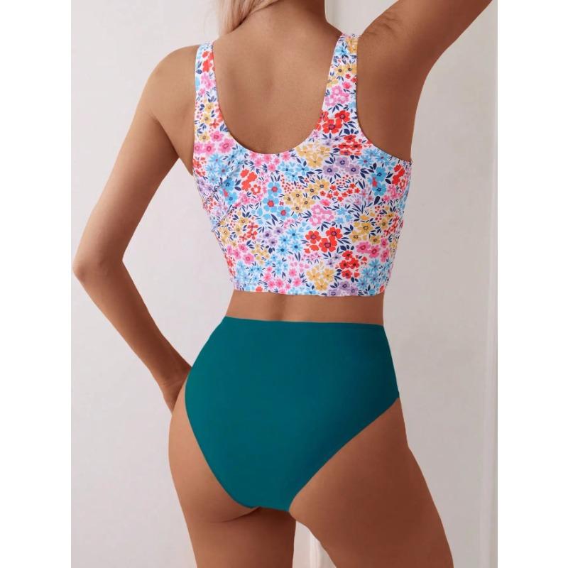 2025 Summer New Personality Print Bikini Two-piece Set European and American Seaside Vacation Conservative Triangle Split Swimsu