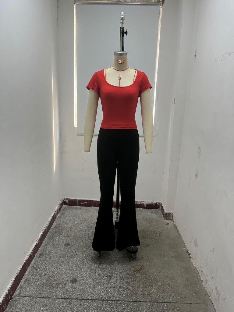 Women's 2024 European & American Slim Fit Solid Color Short Sleeve Square Neck Summer Casual T-shirt