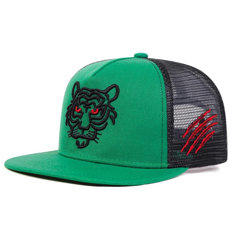 Unisex Tiger Embroidery Hip-hop Net Hats Spring Summer Adjustable Casual Snapback Baseball Caps Outdoor Sunscreen Hat