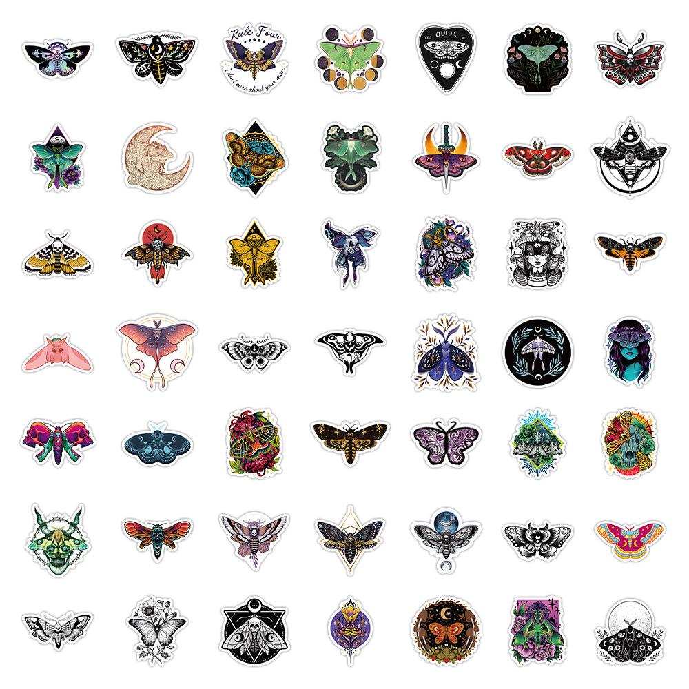 10/50 pegatinas Retro de mariposa fantasma, pegatinas de grafiti de polillas para equipaje DIY, portátil, monopatín, motocicleta, pegatinas para bicicleta