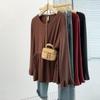 Plus Size Autumn Round Neck Ribbed Pullover Base Layer for Women - Slimming & Versatile