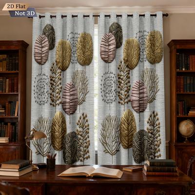 2pcs Forest Printed Blackout Curtains In Multiple Sizes for Living Room Insulation and Holiday Decoration Easy To Install