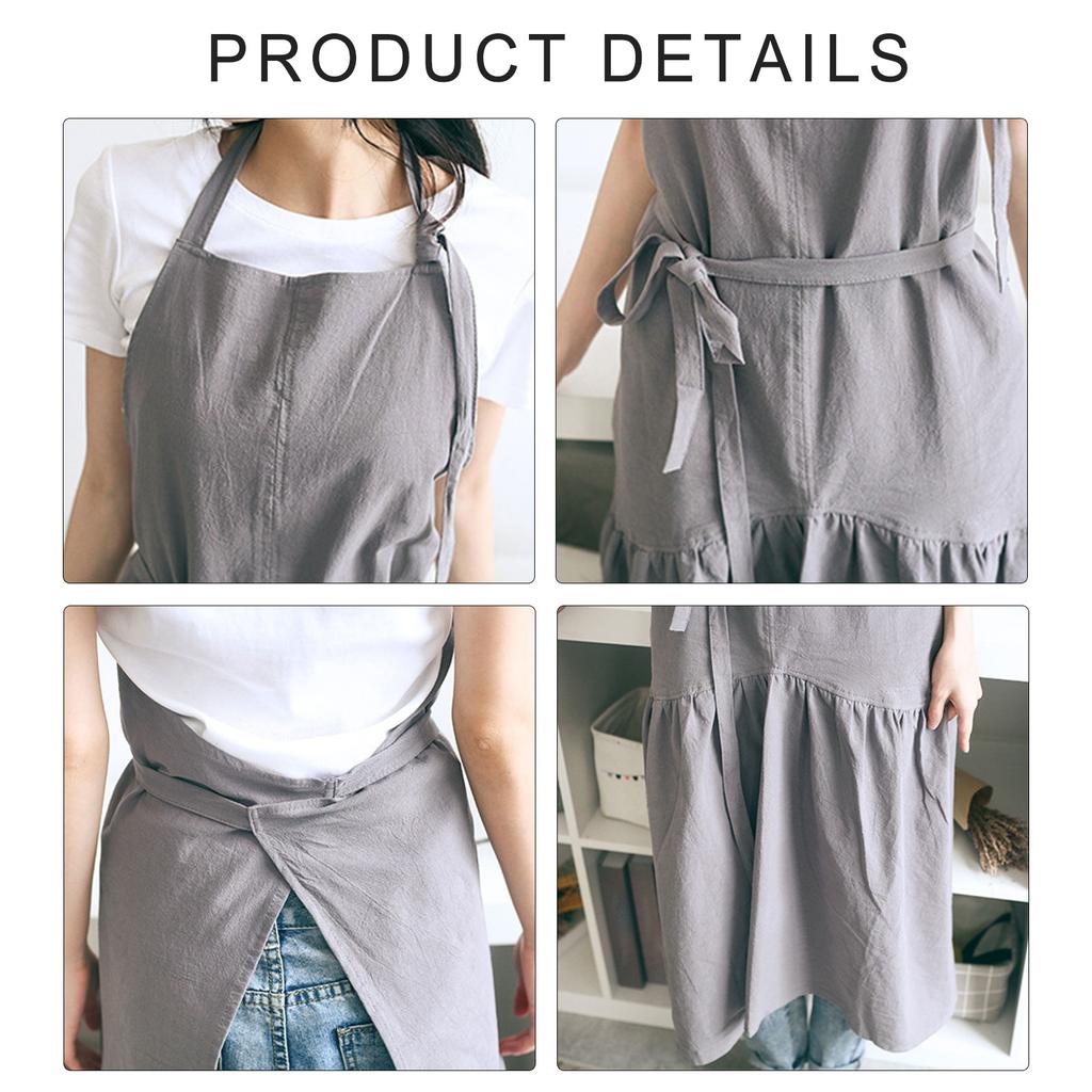 Cotton Linen Apron Pinafore Dress for Women Adjustable Casual Apron Kitchen Cooking Apron for Cafe Bakery Restaurant