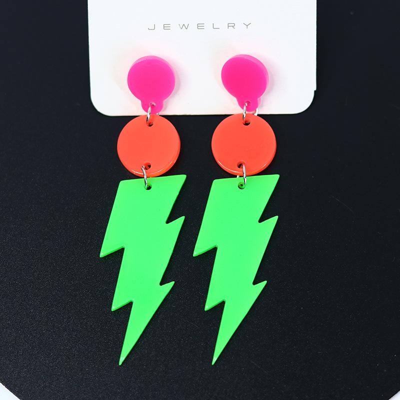 Foreign Trade Lightning Earrings Earrings Fluorescent Color Design Sense Contrast Color Personality Acrylic Earrings Earrings Women