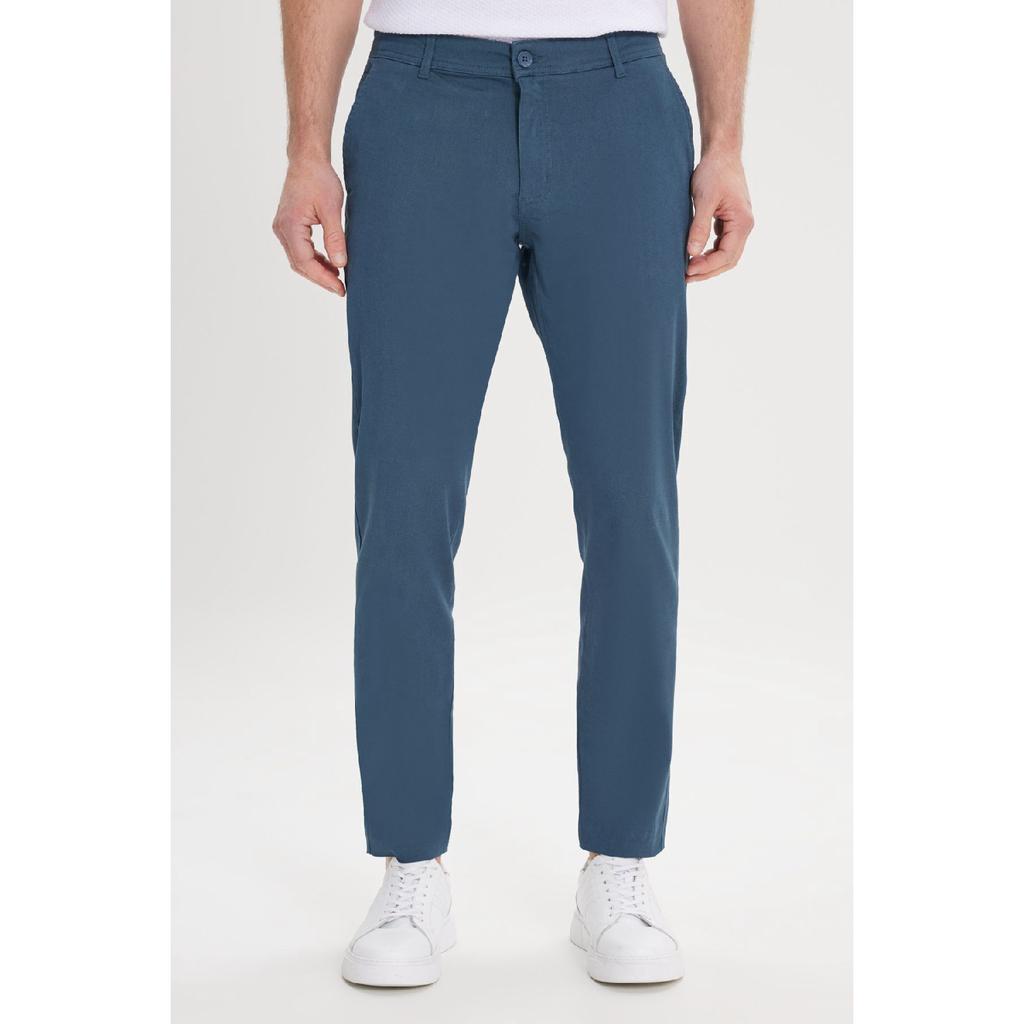 Calças Chino Slim Fit Masculinas de Lona Preta Slim Fit com Bolso Lateral