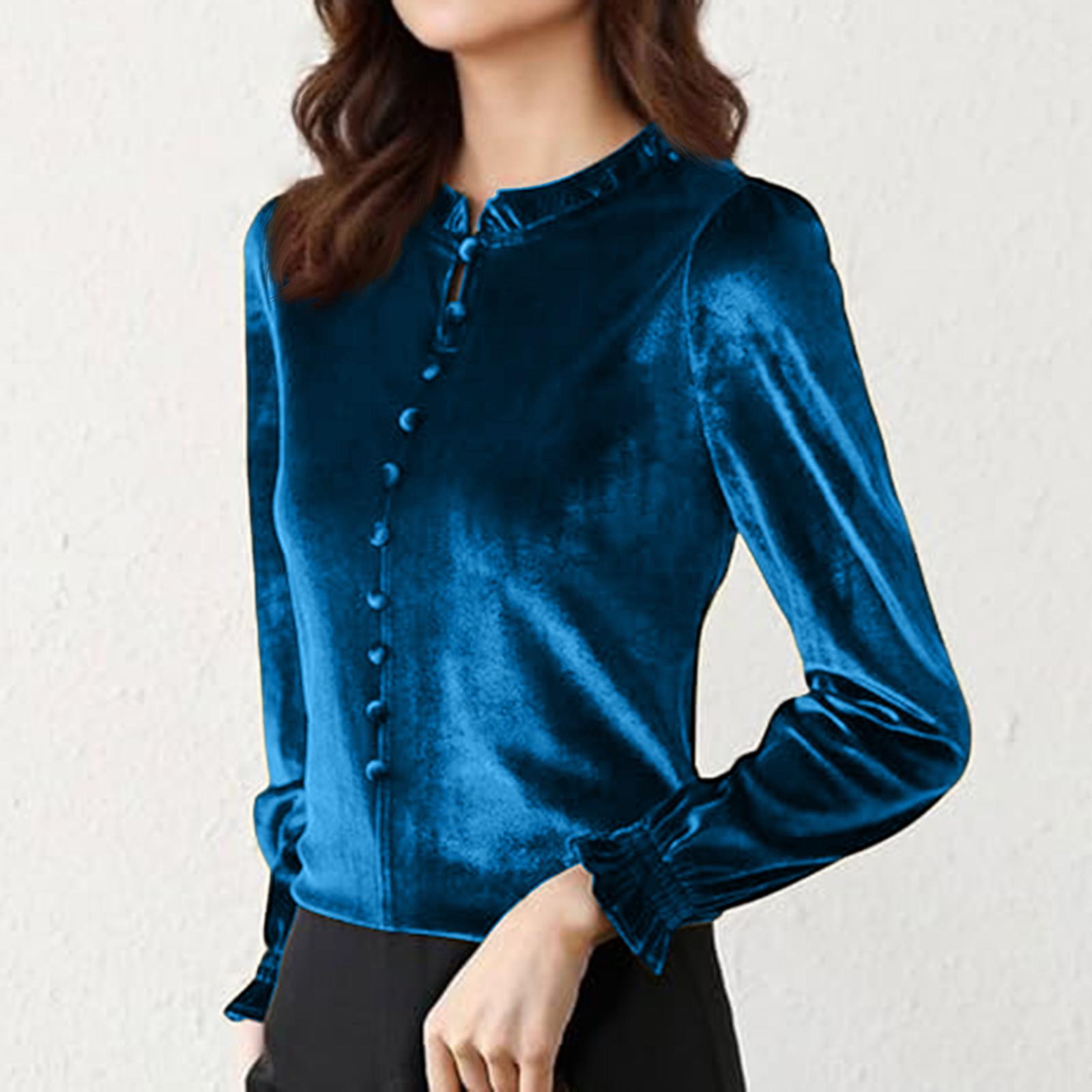 

Women s Solid Color Gold Velvet Inner Bottom Shirt For Women XXL синій