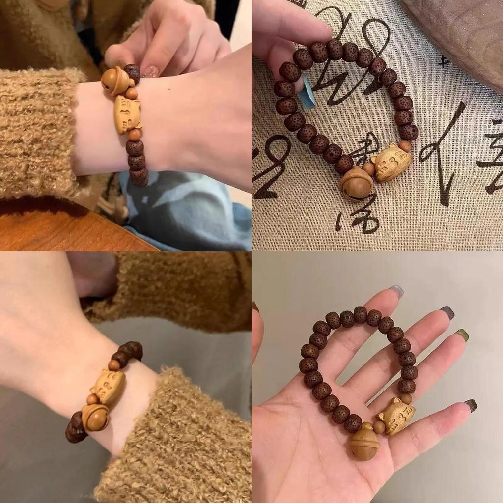 Cat Bell Wooden Bracelet Handmade New Oriental Fashion Trend Womens Jewelry