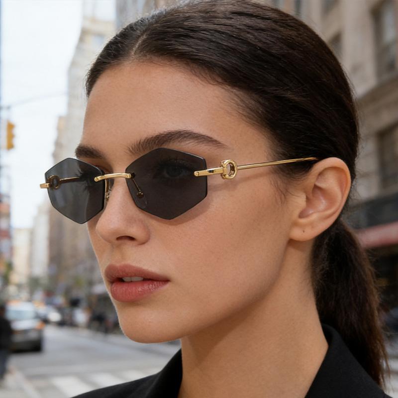 New Retro Metal Frameless High-end Sunglasses for Men and Women Fashion Trendy Outdoor Sunscreen Sunshade Glasses