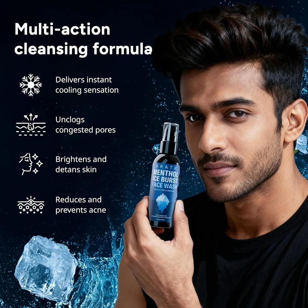 Arata Menthol Ice Burst Face Wash with 1% Salicylic Acid - 100ml
