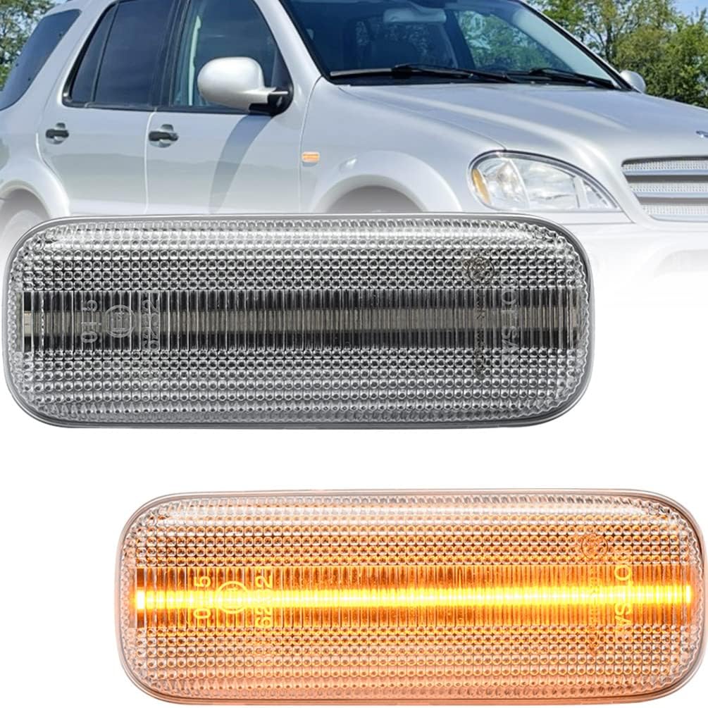 

Sequential Amber LED Side Marker Lights Assembly for 1997 1998 1999 2000 2001 Mercedez W163 Pre-facelift Benz ML320 ML430 ML55 AMG Clear Lens