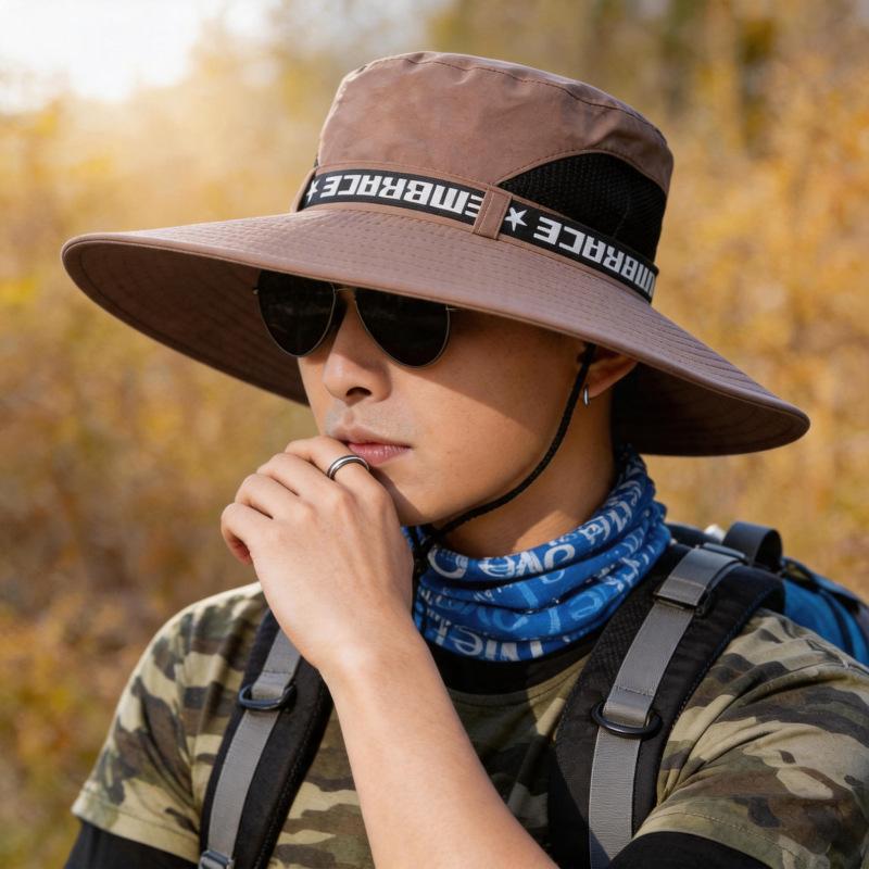 Outdoor shading and sun protection fisherman's hat men's summer large brim UV protection mountain hiking fishing hat
