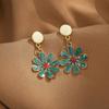 S925 Silver Needle Avocado Green Daisy Earrings: Drip Oil Flower Studs & Dangle Ear Clips