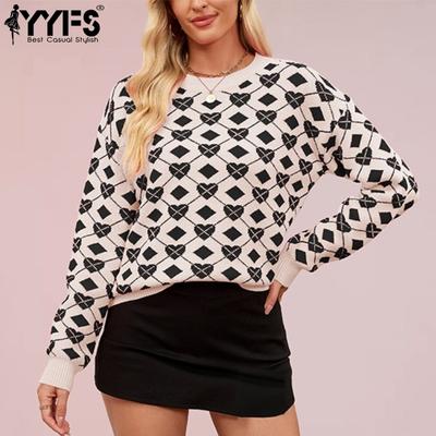 Dames Mode Casual Herfst Winter Liefdesbrief Print Lange Mouw Ronde Hals Tops Dameskleding Gebreide Kleding Truien