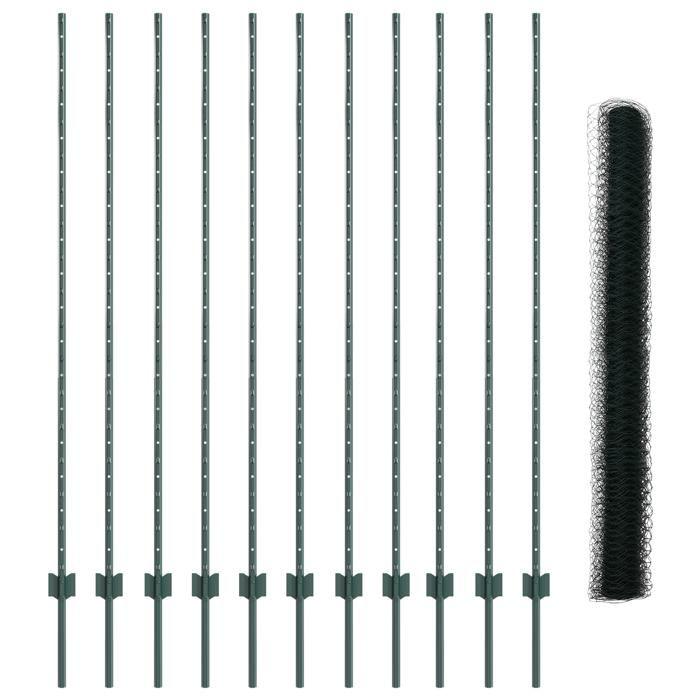 Poteaux de clôture vidaXL 11 pcs U-Channel Vert 160 cm Acier 3336734